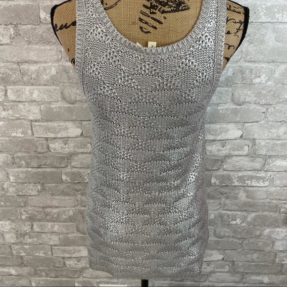 Anthropologie Moth Sana Knit Silver Metallic Sweater Tank - Picture 5 of 7